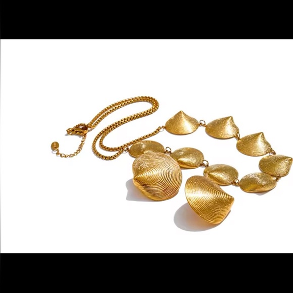 Gold Textured Bead Statement Necklace & Earring Set – Stainless Steel - Picture 5 of 17